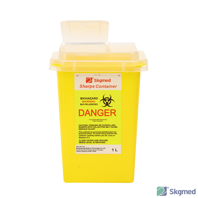 Recipiente para perfurocortantes 1L – Caixa para descarte de agulhas de risco biol&oacute;gico com tampa segura